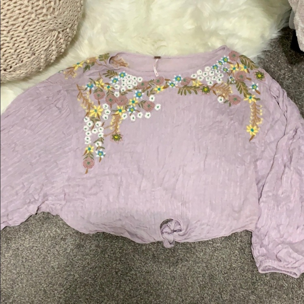 BOGO Free People Balloon Sleeve Cropped Embroidered Top